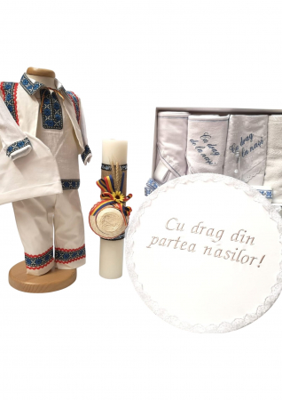 Set botez - Set Botez Traditional Adi 4 – 3 piese / costumas traditional, cutie brodata si trusou brodat