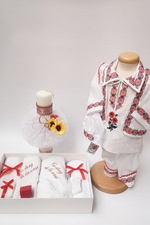 Set botez - Set Botez Traditional Raul 5 - 3 piese / Botez Traditional: trusou, lumanare,  costumas