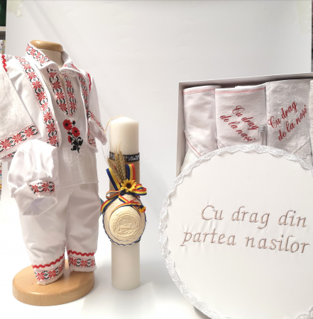 Set botez - Set Botez Traditional Raul 11 - 3 piese / Botez Traditional: trusou, lumanare,  costumas