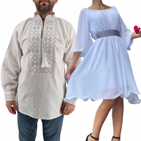 Set cuplu - Set Cuplu 433/ Camasa Traditionala si Rochie Scurta