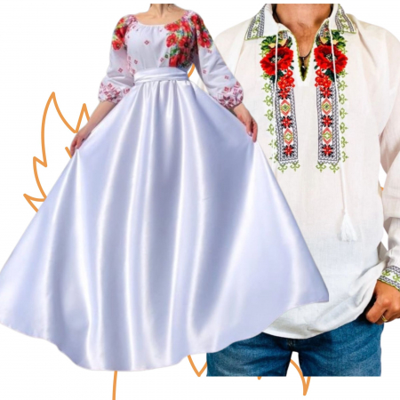 Set Cuplu 449/ Camasa Traditionala si Rochie Stilizata cu motive traditionale [1]