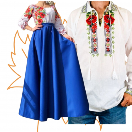 Set cuplu - Set Cuplu 450 / Camasa Traditionala si Rochie Stilizata cu motive traditionale