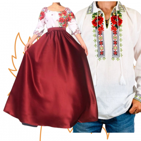 Set cuplu - Set Cuplu 451 / Camasa Traditionala si Rochie Stilizata cu motive traditionale