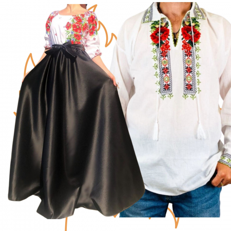 Set cuplu - Set Cuplu 452 / Camasa Traditionala si Rochie Stilizata cu motive traditionale