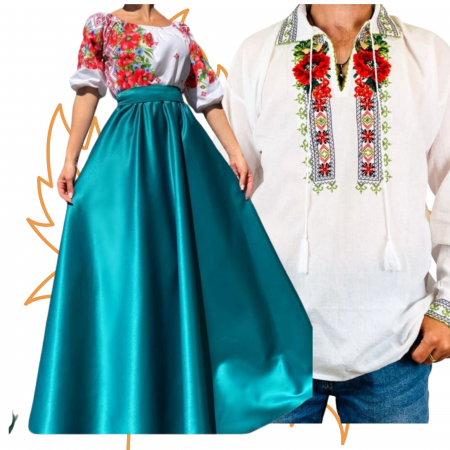 Set Cuplu 454 / Camasa Traditionala si Rochie Stilizata cu motive traditionale [1]