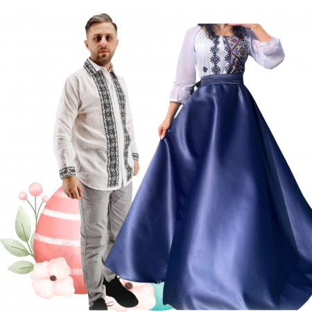 Set cuplu - Set Cuplu 501 / Camasa Traditionala si Rochie Stilizata cu motive traditionale