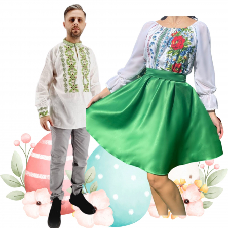 Set cuplu - Set Cuplu 489 / Camasa Traditionala si Rochie Stilizata cu motive traditionale