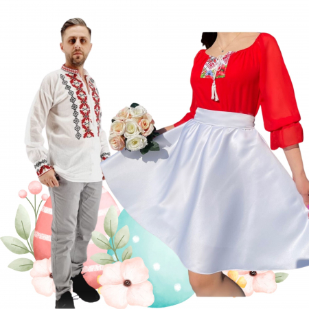 Set cuplu - Set Cuplu 492 / Camasa Traditionala si Rochie Stilizata cu motive traditionale