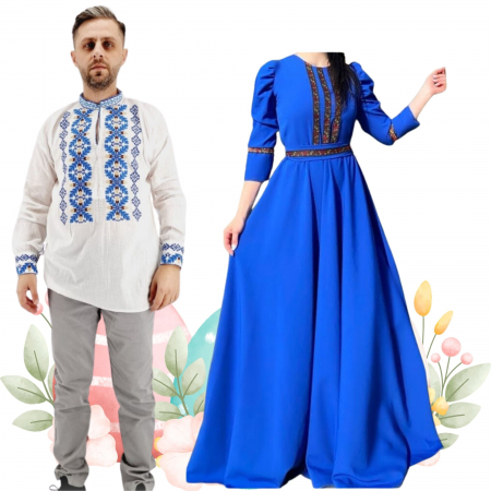 Set cuplu - Set Cuplu 507 / Camasa Traditionala si Rochie Stilizata cu motive traditionale