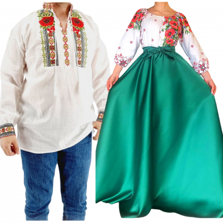 Set Cuplu 542 / Camasa Traditionala si Rochie Stilizata cu motive traditionale [1]