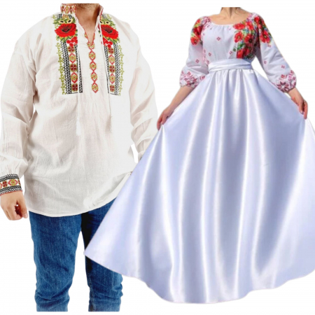 Set Cuplu 543 / Camasa Traditionala si Rochie Stilizata cu motive traditionale [1]