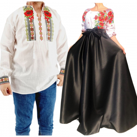 Set cuplu - Set Cuplu 546/ Camasa Traditionala si Rochie Stilizata cu motive traditionale