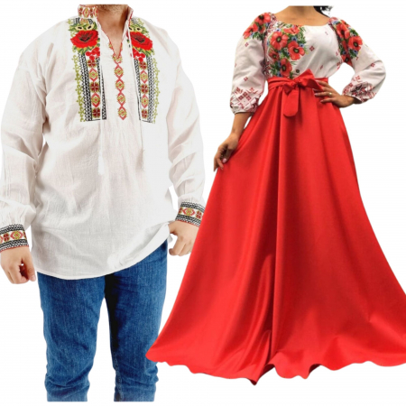 Set Cuplu 547/ Camasa Traditionala si Rochie Stilizata cu motive traditionale [1]