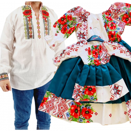 Set cuplu - Set Cuplu 560/ Camasa Traditionala si Rochie Stilizata cu motive traditionale