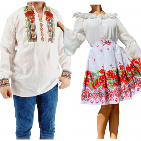Set cuplu - Set Cuplu 576/ Camasa Traditionala si Rochie Stilizata cu motive traditionale