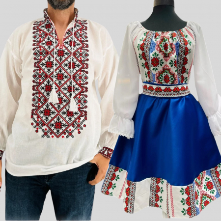 Set Cuplu 608 / Camasa Traditionala si Rochie Stilizata cu motive traditionale [1]