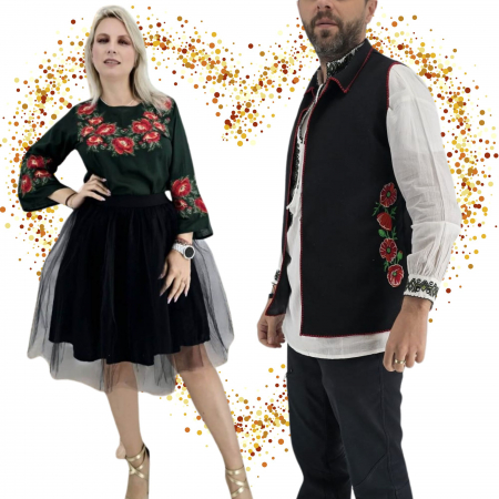 Set cuplu - Set Cuplu 625 / Vesta cu Broderie si Ie traditionala cu broderie