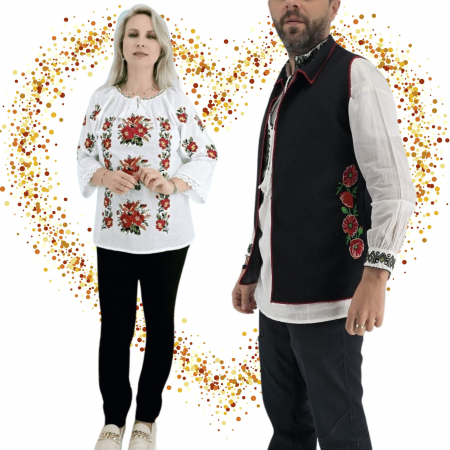 Set Traditional - Set Cuplu 626 / Vesta cu Broderie si Ie traditionala cu broderie