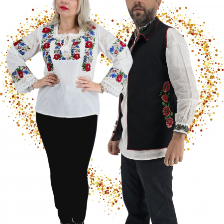 Set Traditional - Set Cuplu 631 / Vesta cu Broderie si Ie traditionala cu broderie