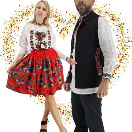 Set cuplu - Set Cuplu 632 / Vesta cu Broderie si Ie traditionala cu broderie