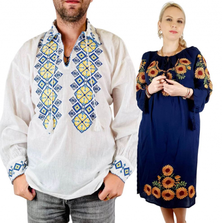 Set cuplu - Set Cuplu Traditional 113 / Camasa Traditionala si Rochie Traditionala
