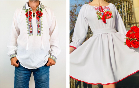 Set cuplu - Set Cuplu Traditional 128 / Camasa Traditionala si Rochie cu motive traditionale