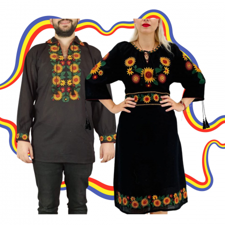 Set cuplu - Set Cuplu Traditional 375 / Camasa Traditionala si Rochie Traditionala