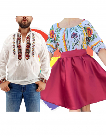 Set cuplu - Set Cuplu Traditional 159 / Camasa Traditionala si Rochie cu motive traditionale