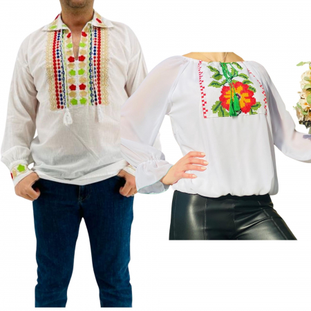Set cuplu - Set Cuplu Traditional 223 / Camasa Traditionala si Rochie cu motive traditionale