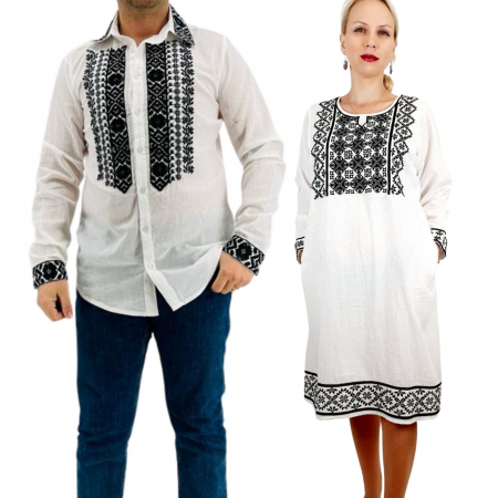 Set cuplu - Set Cuplu Traditional 232 / Camasa Traditionala si Rochie cu motive traditionale