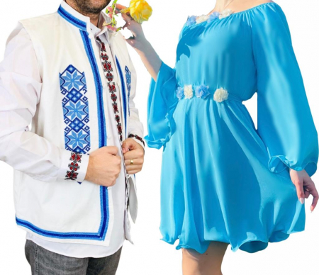 Set cuplu - Set Cuplu Traditional 274 / Camasa Traditionala si Rochie cu motive traditionale
