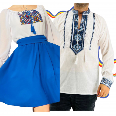 Set cuplu - Set Cuplu Traditional 312 / Camasa Traditionala si Rochie cu motive traditionale