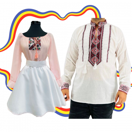 Set cuplu - Set Cuplu Traditional 320 / Camasa Traditionala si Rochie cu motive traditionale