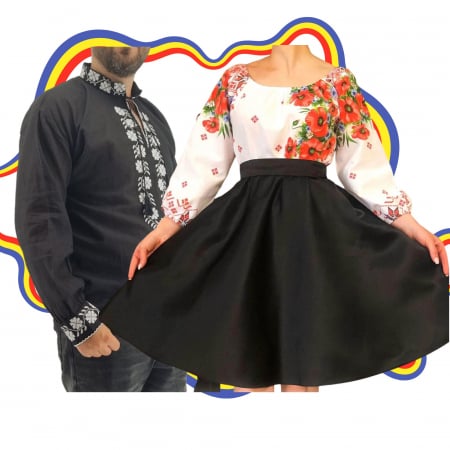 Set cuplu - Set Cuplu Traditional 336 / Camasa Traditionala si Rochie cu motive traditionale