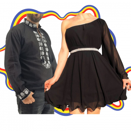 Set cuplu - Set Cuplu Traditional 339 / Camasa Traditionala si Rochie cu motive traditionale