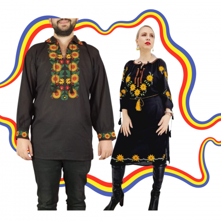 Set cuplu - Set Cuplu Traditional 376 / Camasa Traditionala si Rochie Traditionala