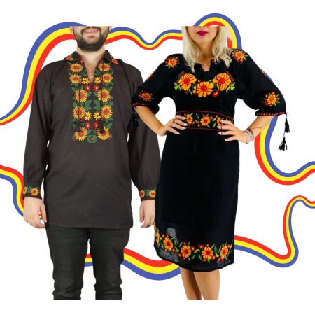 Set cuplu - Set Cuplu Traditional 390 / Camasa Traditionala si Rochie Traditionala