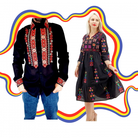 Set cuplu - Set Cuplu Traditional 377 / Camasa Traditionala si Rochie Traditionala