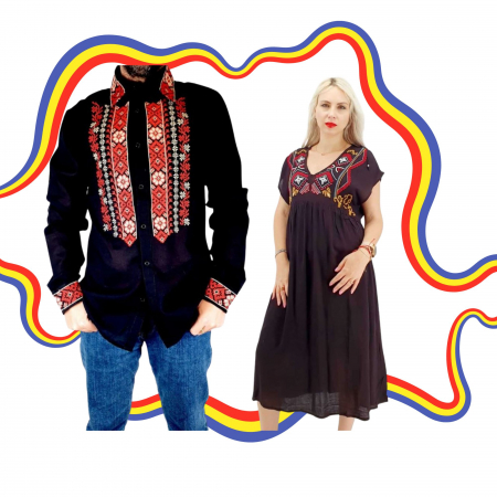 Set cuplu - Set Cuplu Traditional 378 / Camasa Traditionala si Rochie Traditionala