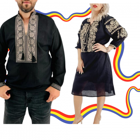 Set cuplu - Set Cuplu Traditional 379 / Camasa Traditionala si Rochie Traditionala