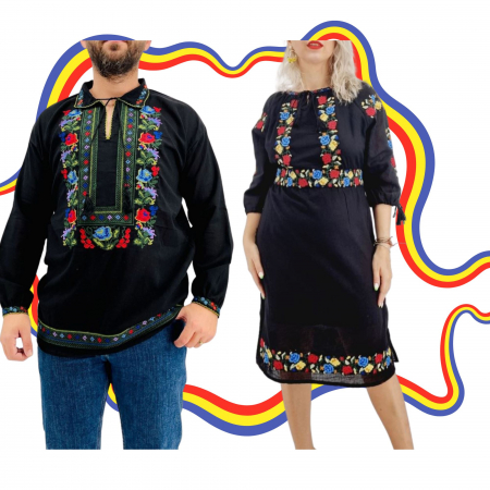 Set cuplu - Set Cuplu Traditional 396 / Camasa Traditionala si Rochie Traditionala