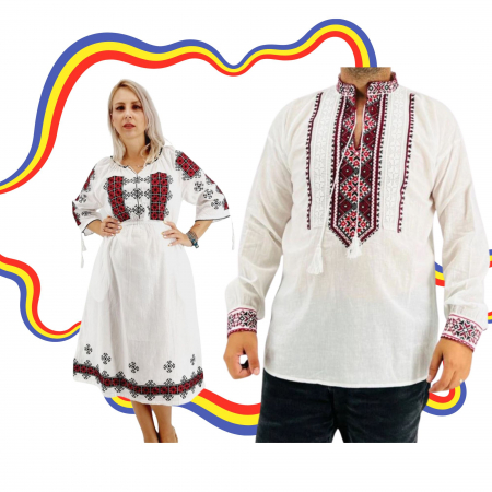 Set cuplu - Set Cuplu Traditional 387 / Camasa Traditionala si Rochie Traditionala