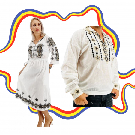 Set cuplu - Set Cuplu Traditional 388 / Camasa Traditionala si Rochie Traditionala