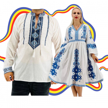 Set cuplu - Set Cuplu Traditional 391 / Camasa Traditionala si Rochie Traditionala