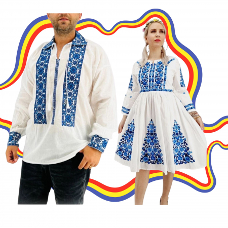Set cuplu - Set Cuplu Traditional 392 / Camasa Traditionala si Rochie Traditionala