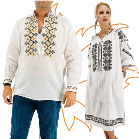 Set cuplu - Set Cuplu Traditional 407 / Camasa Traditionala si Rochie Traditionala