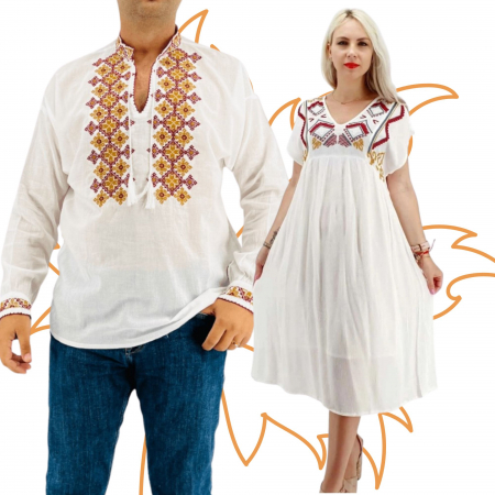 Set cuplu - Set Cuplu Traditional 410 / Camasa Traditionala si Rochie Traditionala