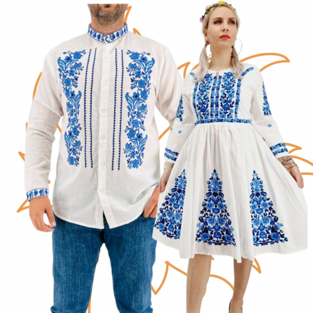 Set cuplu - Set Cuplu Traditional 417 / Camasa Traditionala si Rochie Traditionala