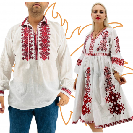 Set cuplu - Set Cuplu Traditional 419 / Camasa Traditionala si Rochie Traditionala