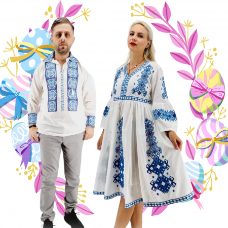 Set cuplu - Set Cuplu Traditional 417 / Camasa Traditionala si Rochie Traditionala